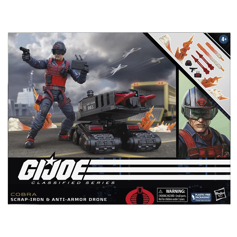 アメコミ G.I. Joe Scrap-Iron & Anti-Armor Drone Figura G.I. Joe Classified Series - 15 cm com Acessórios Temáticos